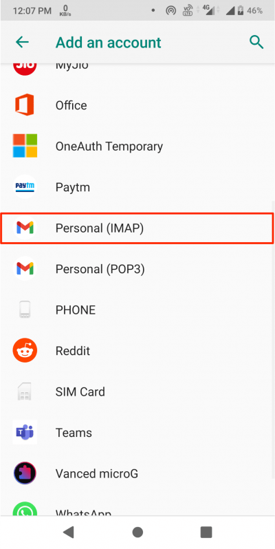 Выберите_Personal_IMAP