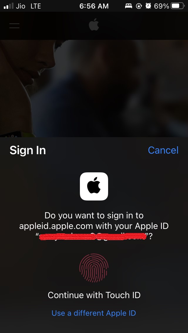 войдите в систему, используя Touch ID.