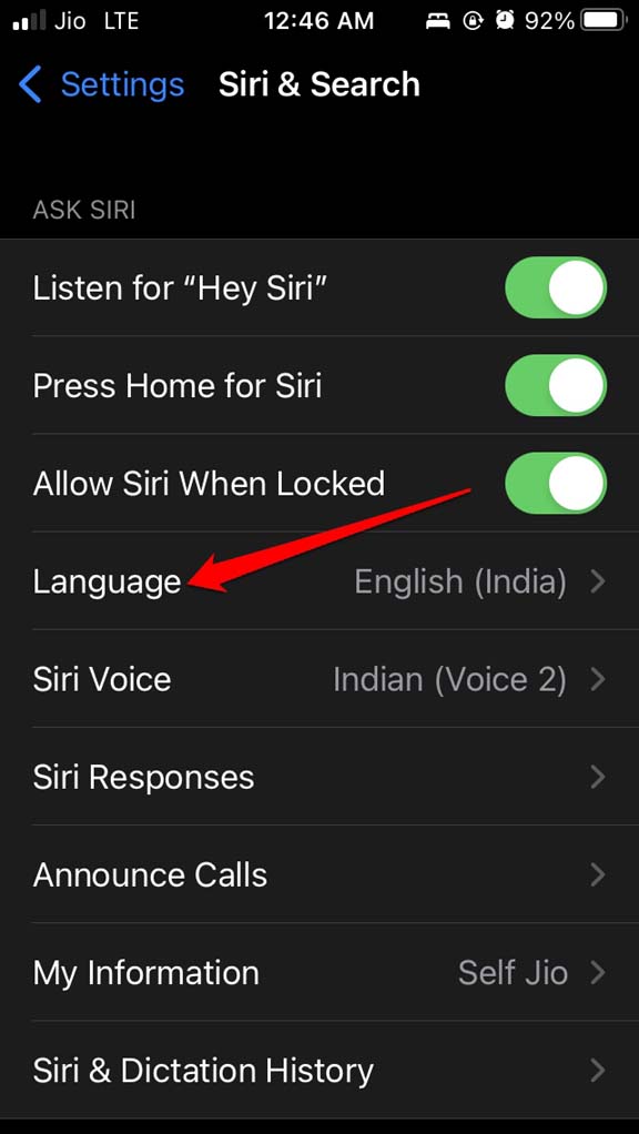 язык Siri в iPhone