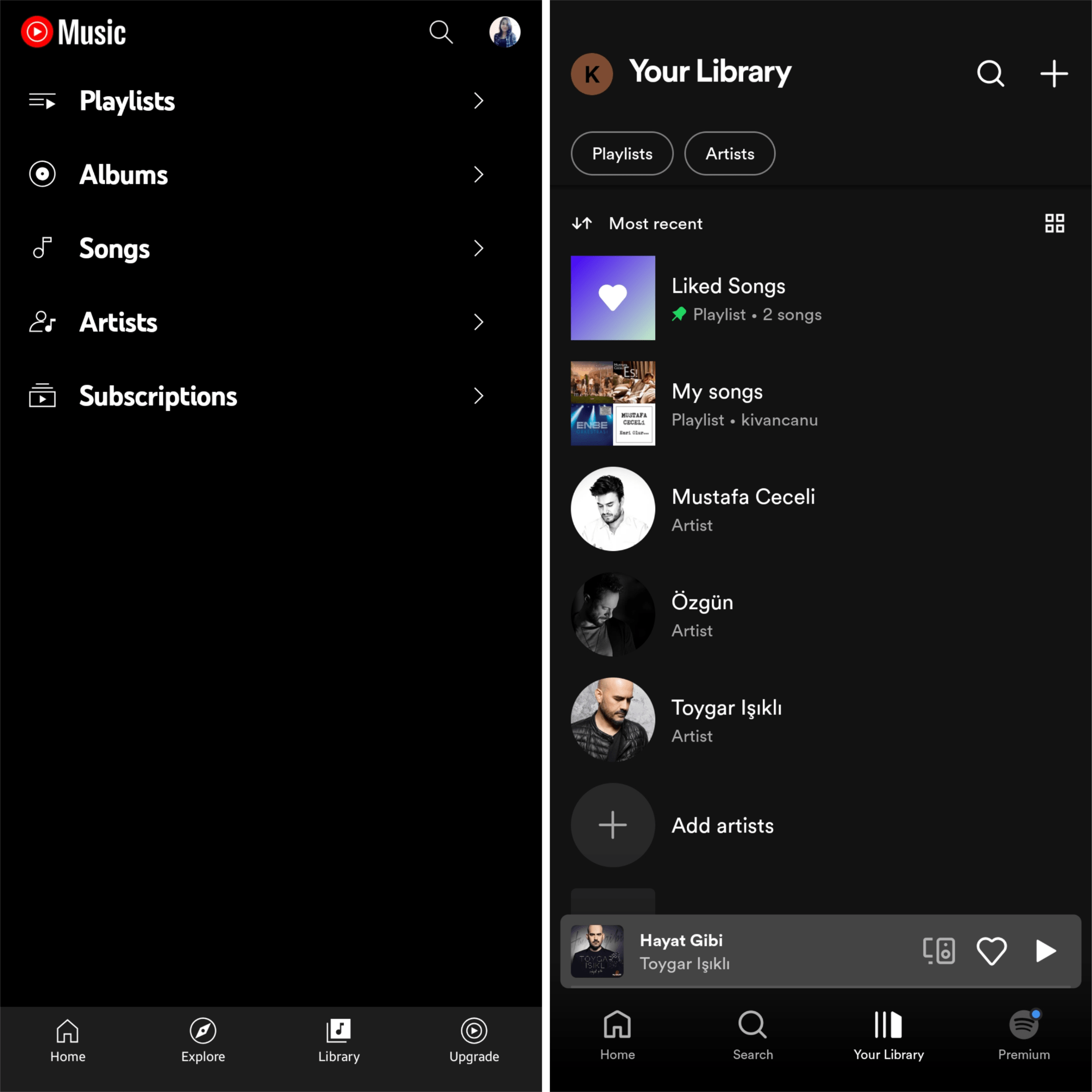 Spotify.com против YouTube Music