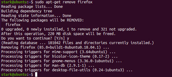 sudo apt get удалить Firefox