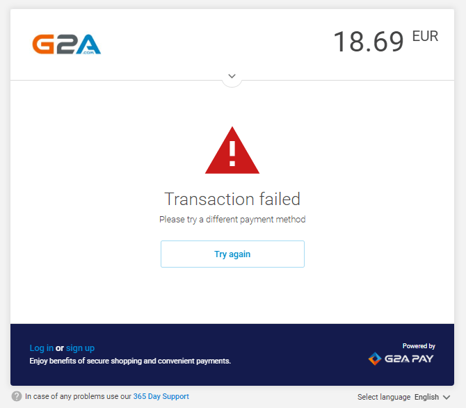 Транзакция G2A не удалась