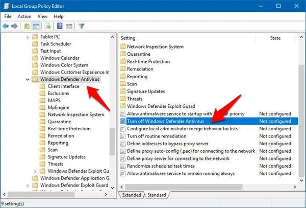 отключить защитник виндовс через групповую политику