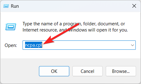 введите ncpa cpl в диалоговом окне запуска