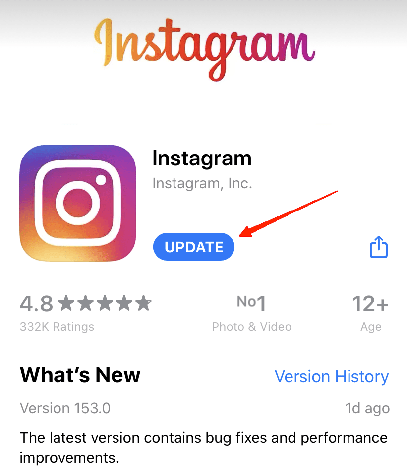 Обновите свое приложение Instagram