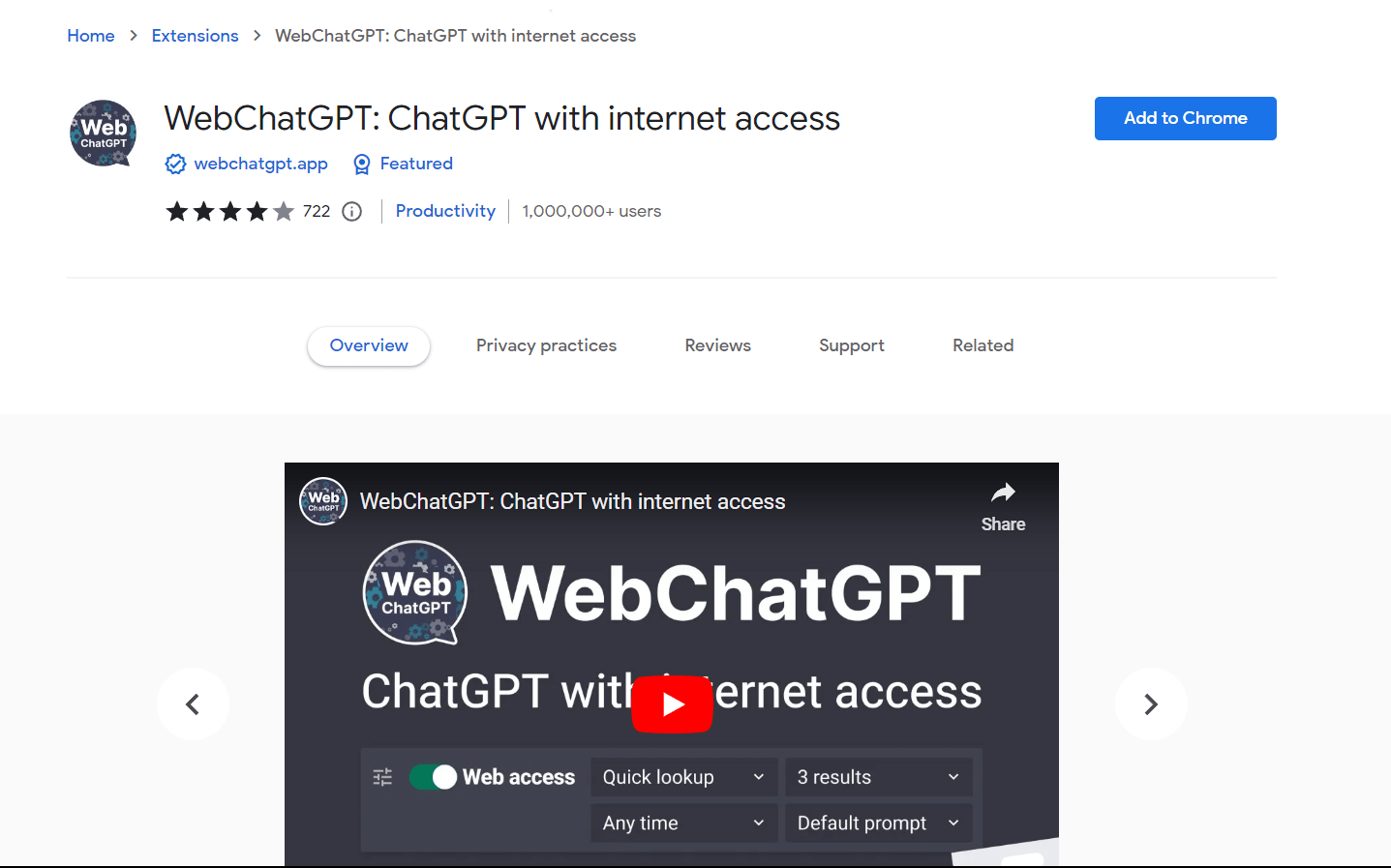 откройте Google Chrome и найдите «расширение WebchatGPT».