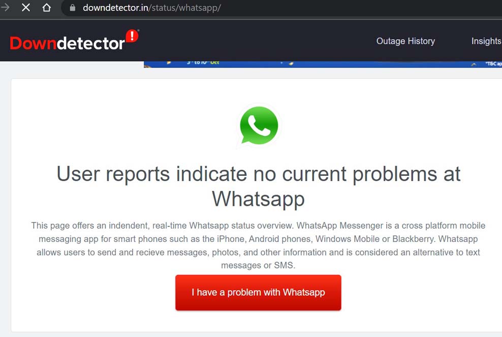 Статус даундетектора WhatsApp