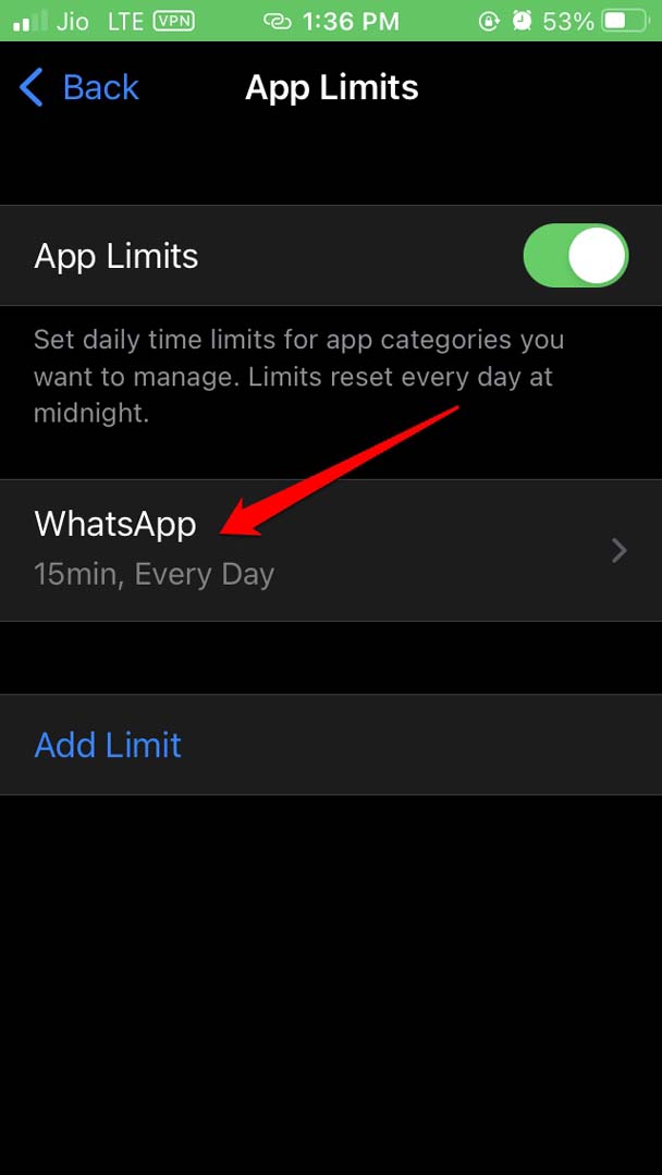 WhatsApp в лимите приложений iOS