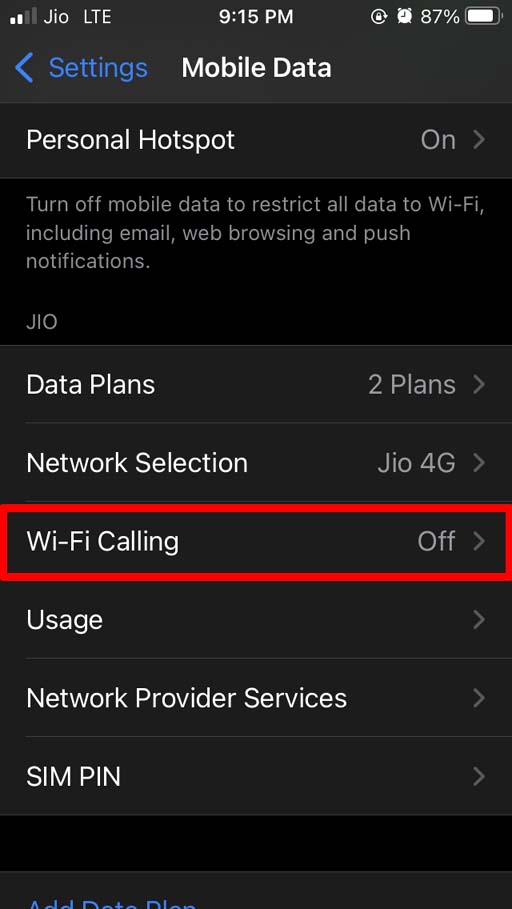 Настройки вызовов по Wi-Fi iOS