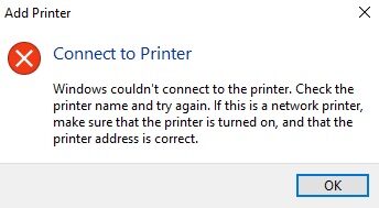Windows не удалось подключиться к принтеру