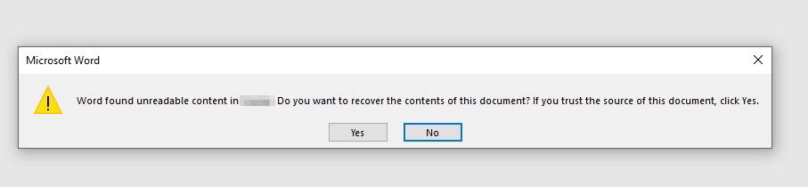 Word обнаружил нечитаемый контент»