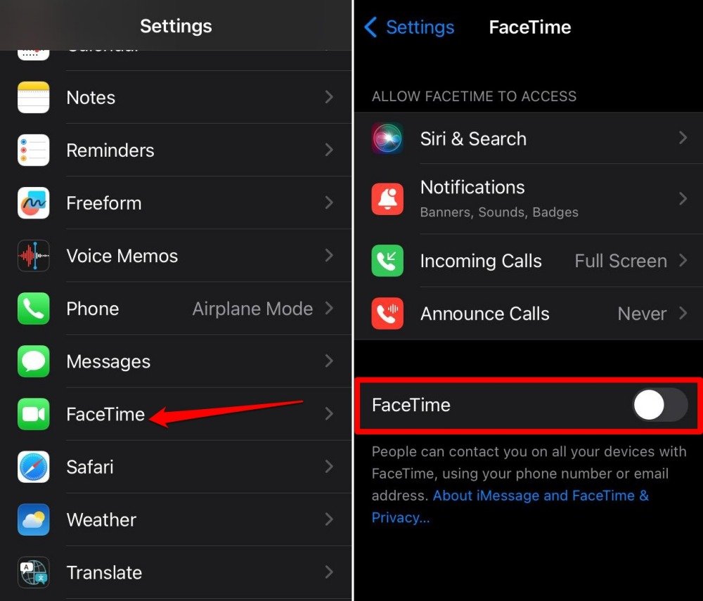 отключить Facetime на iPhone