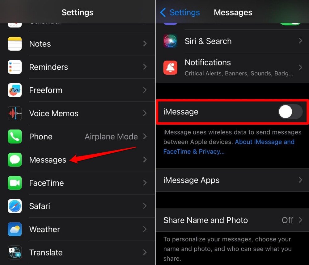 отключить iMessage на iPhone