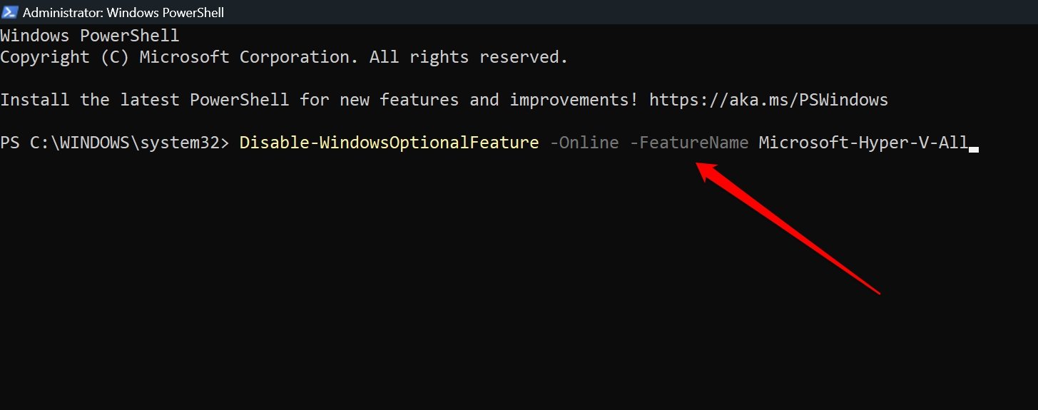 отключить гипервизор в Windows 11 из PowerShell