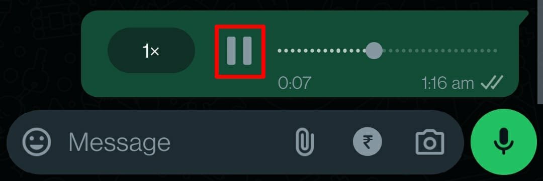 приостановить голосовое сообщение в WhatsApp