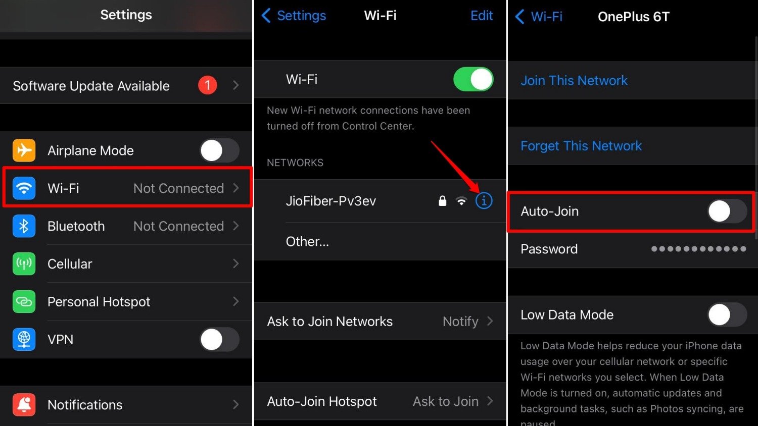 отключить автоматическое подключение к Wi-Fi на iOS