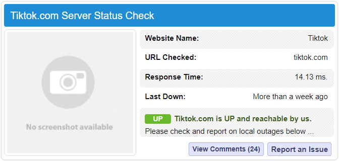 Проверьте статус сервера TikTok