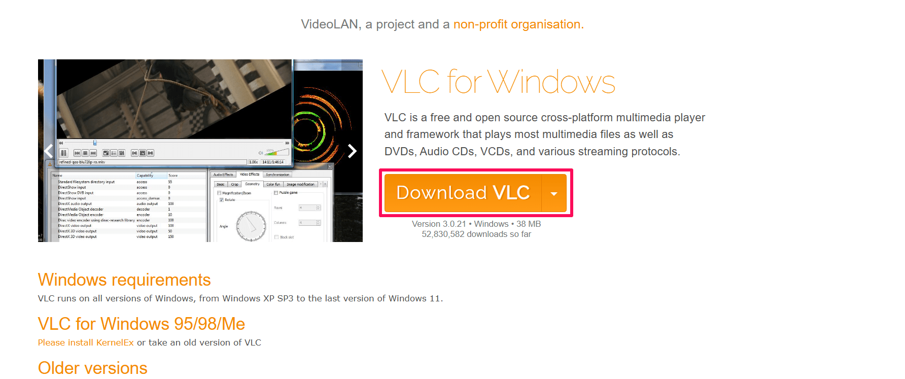 Загрузите медиаплеер VLC с VideoLan.