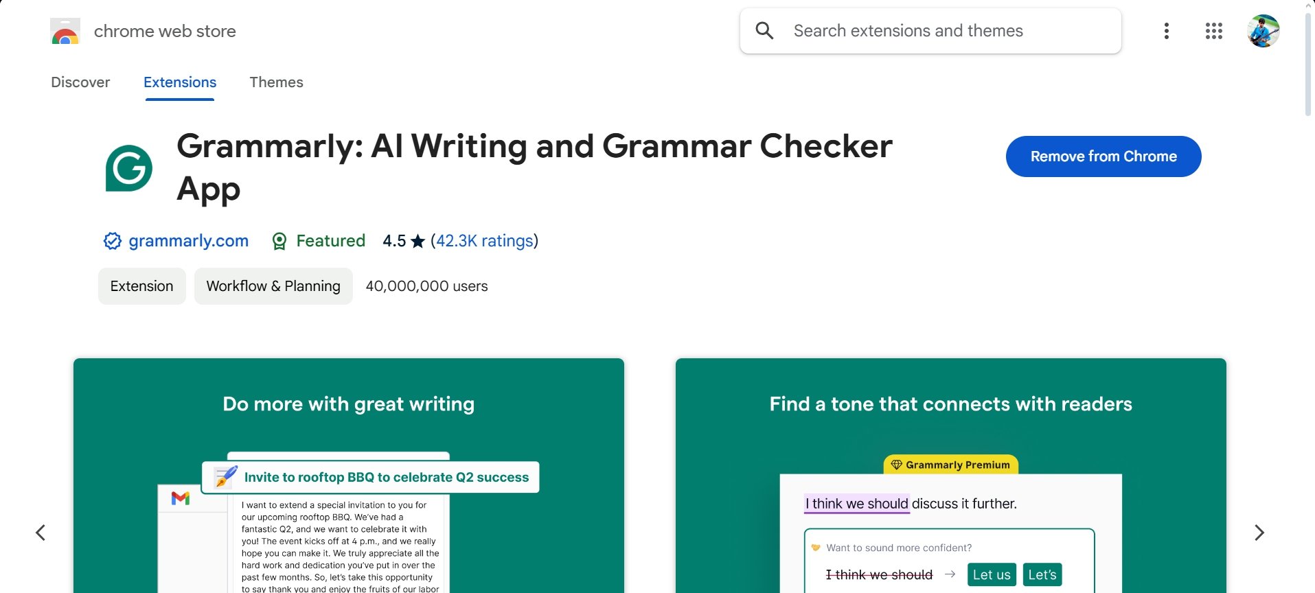 Расширение Grammarly для Chrome