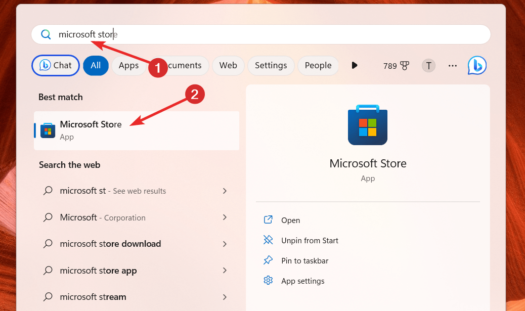 поиск Microsoft Store