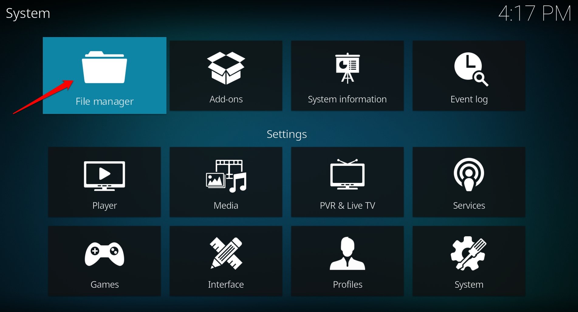 доступ к файловому менеджеру Kodi