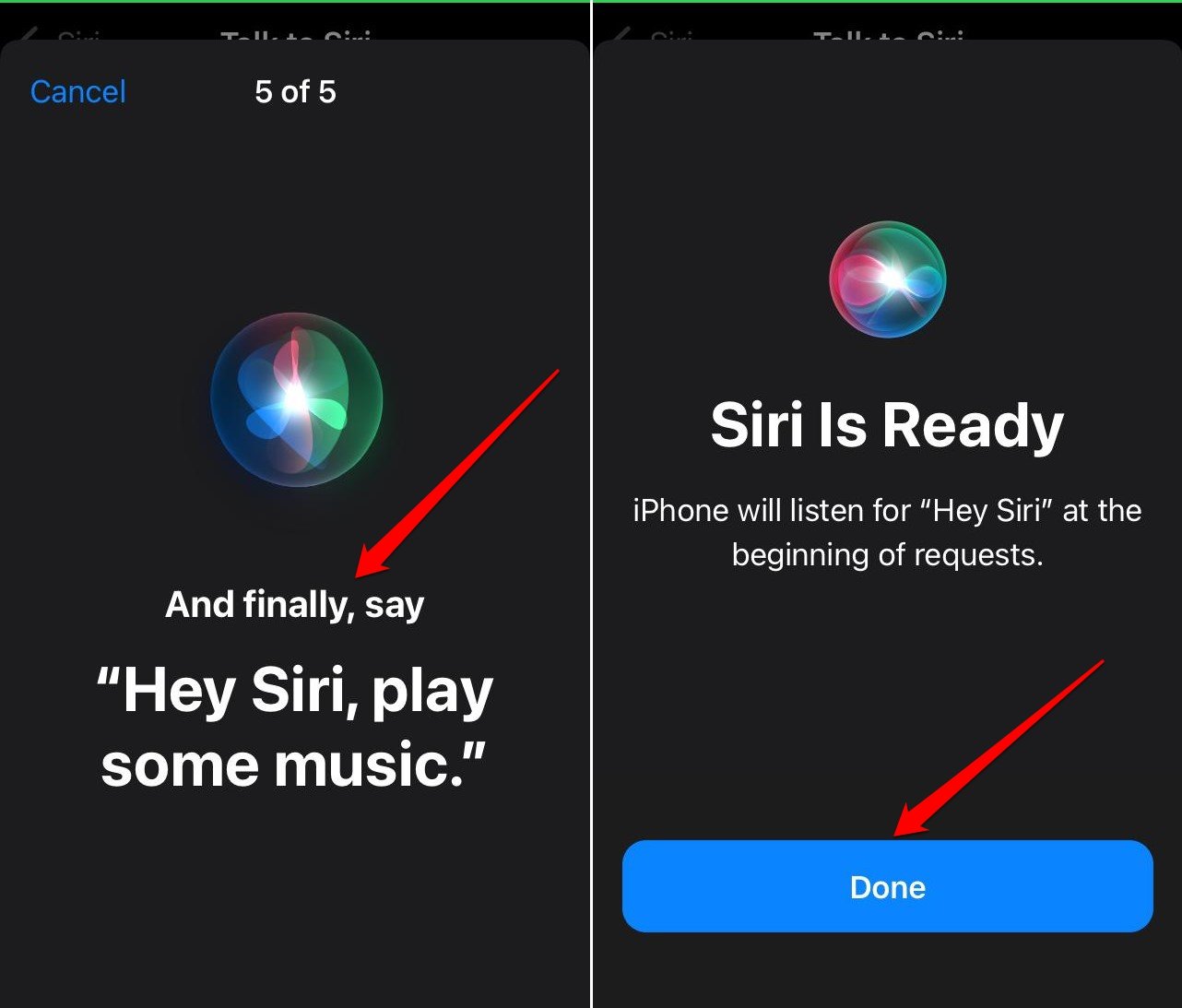 Настройка Siri на iPhone завершена