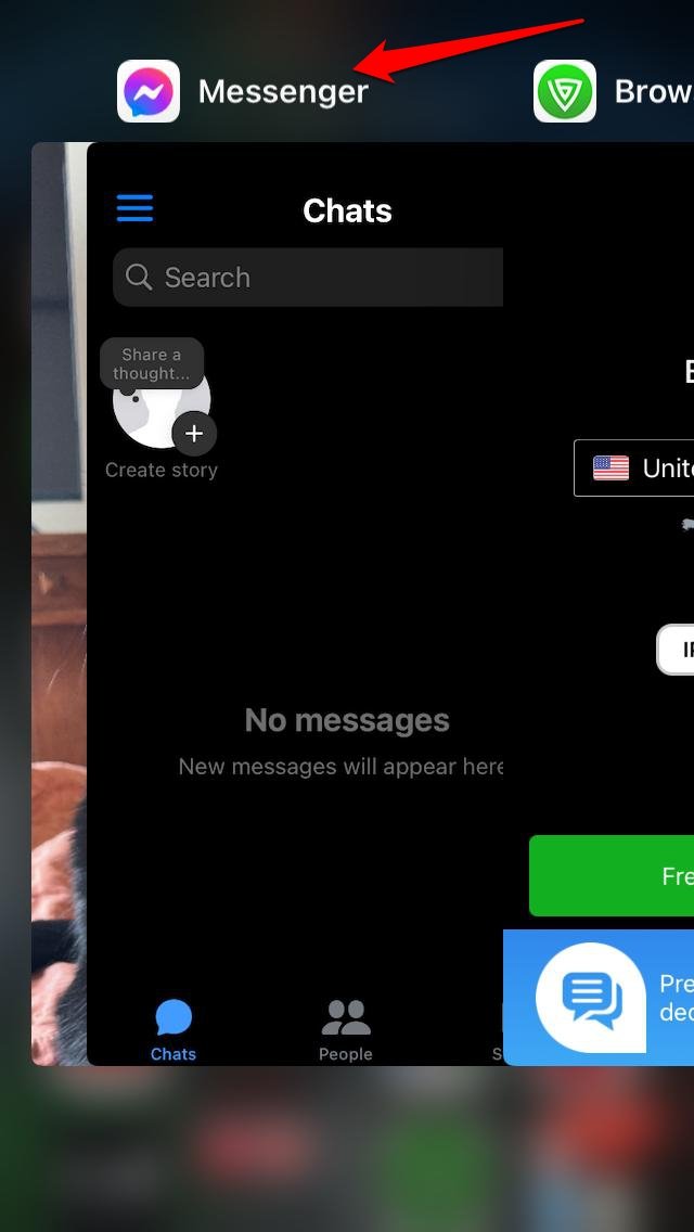принудительно закрыть Messenger iOS