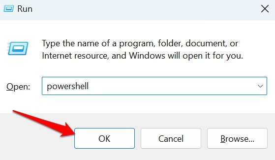 запустите Windows PowerShell с помощью поля «Выполнить»