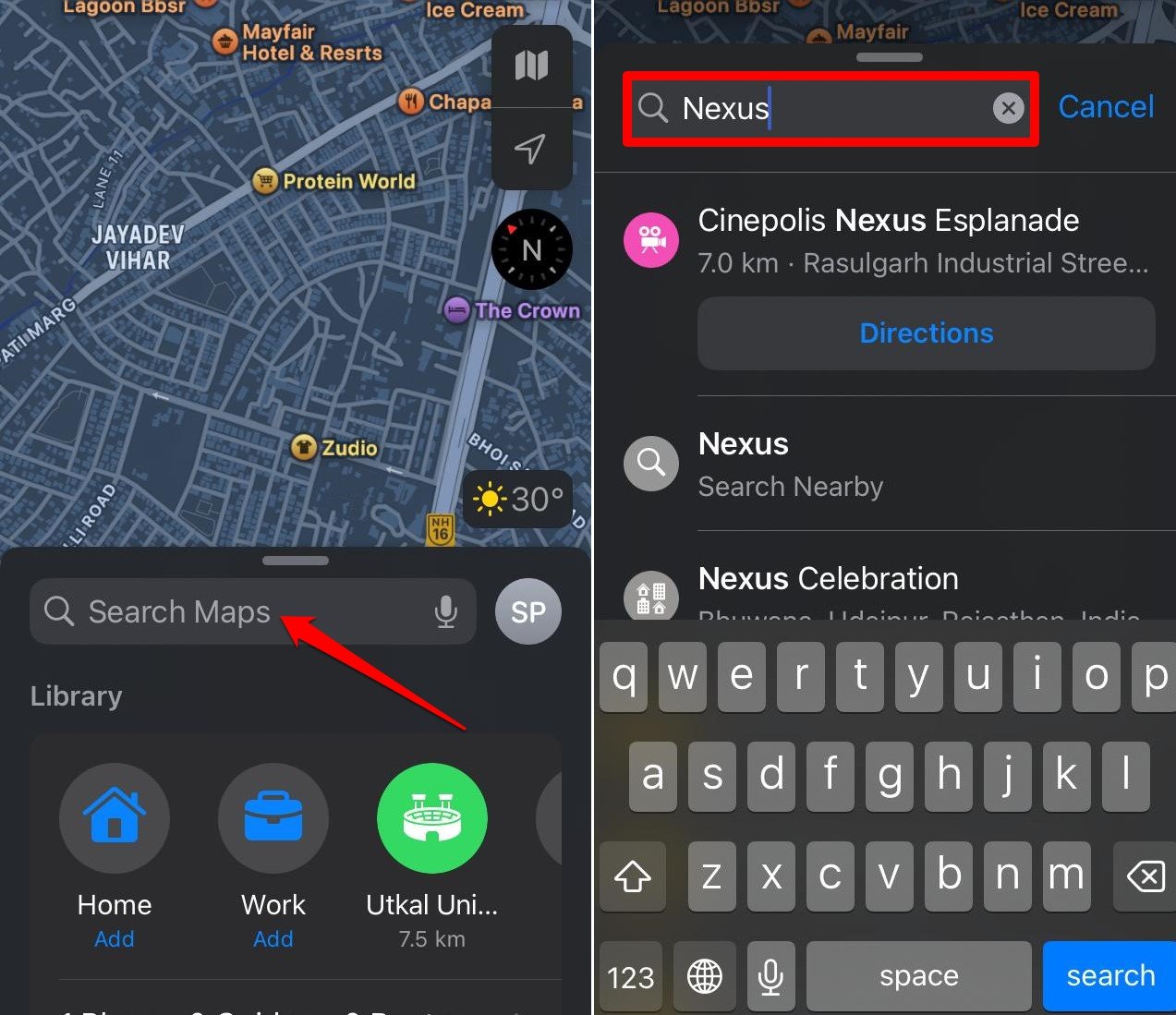 как найти местоположение на Apple Maps