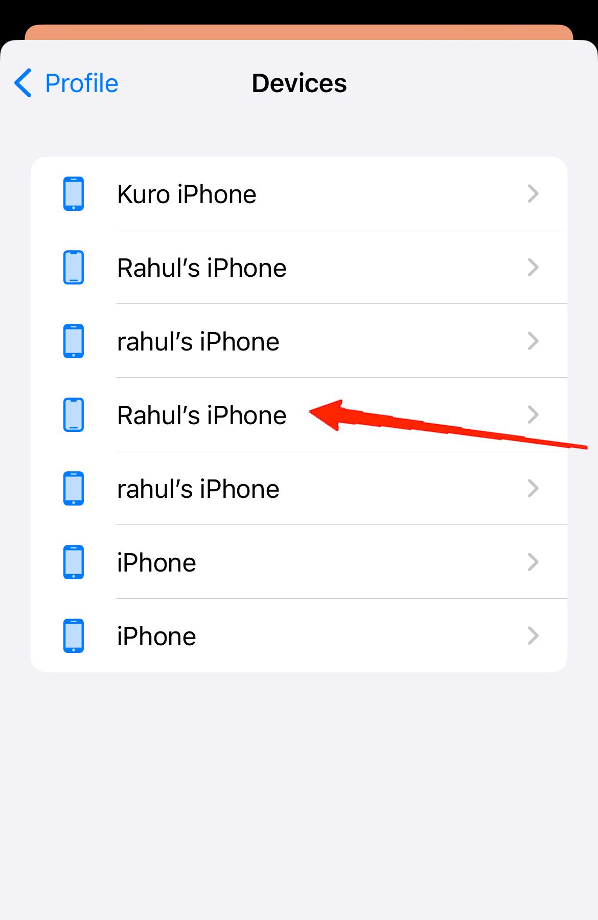 Наконец, нажмите на имя вашего iPhone.