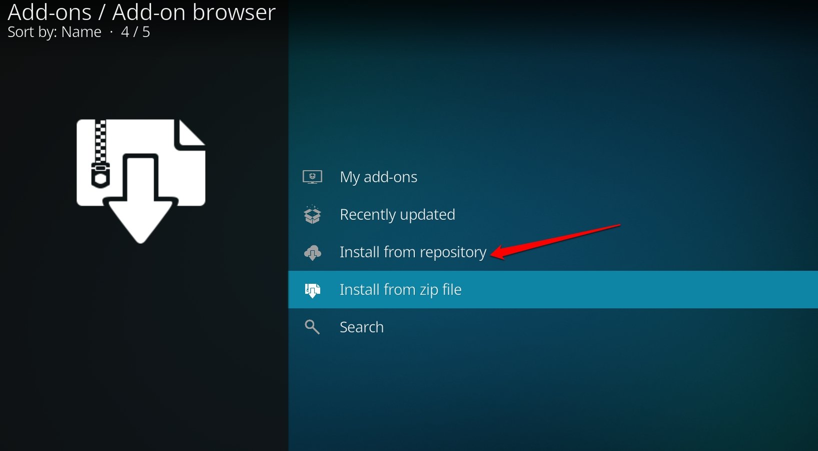 Установите Addon Kodi из репозитория