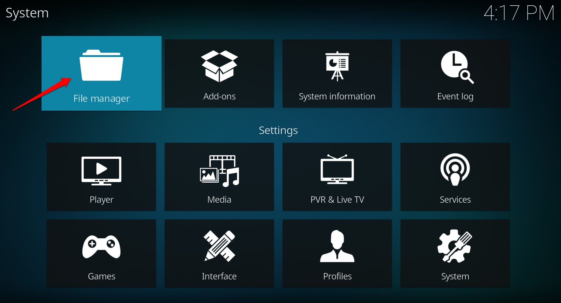 Доступ к файловому менеджеру Kodi