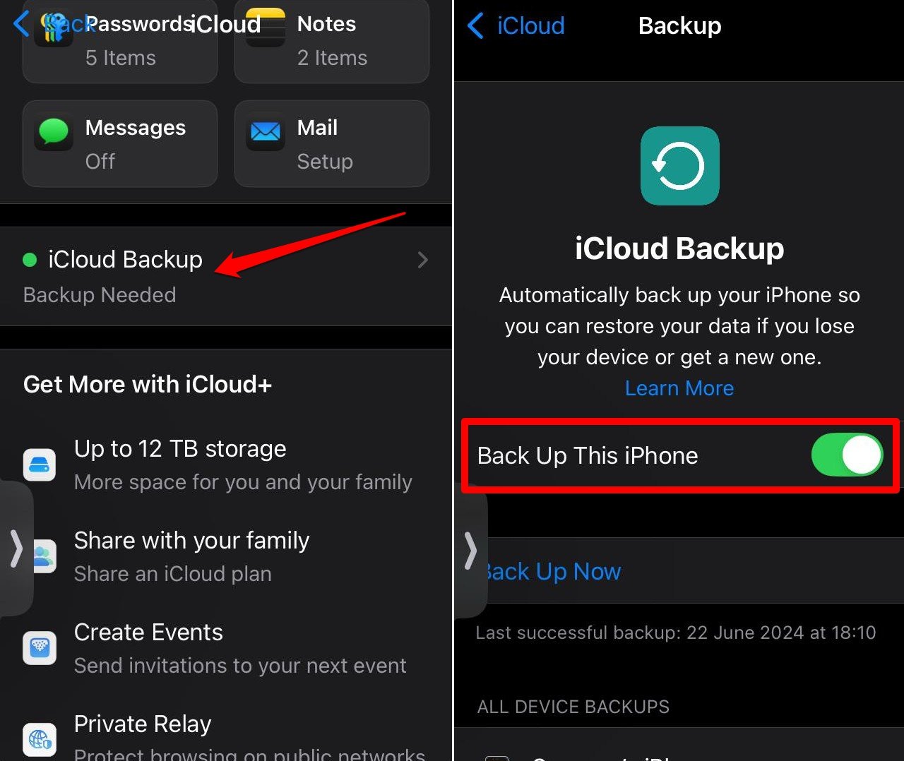 Включить iCloud Backup On-Iphone IOS 18