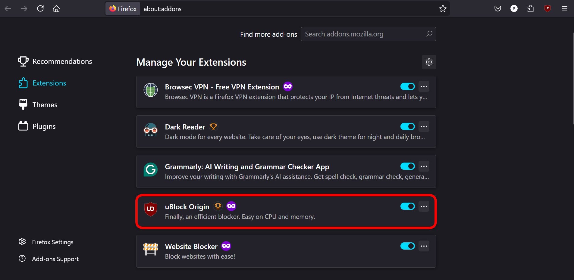 Как включить Ublock Origin на Firefox