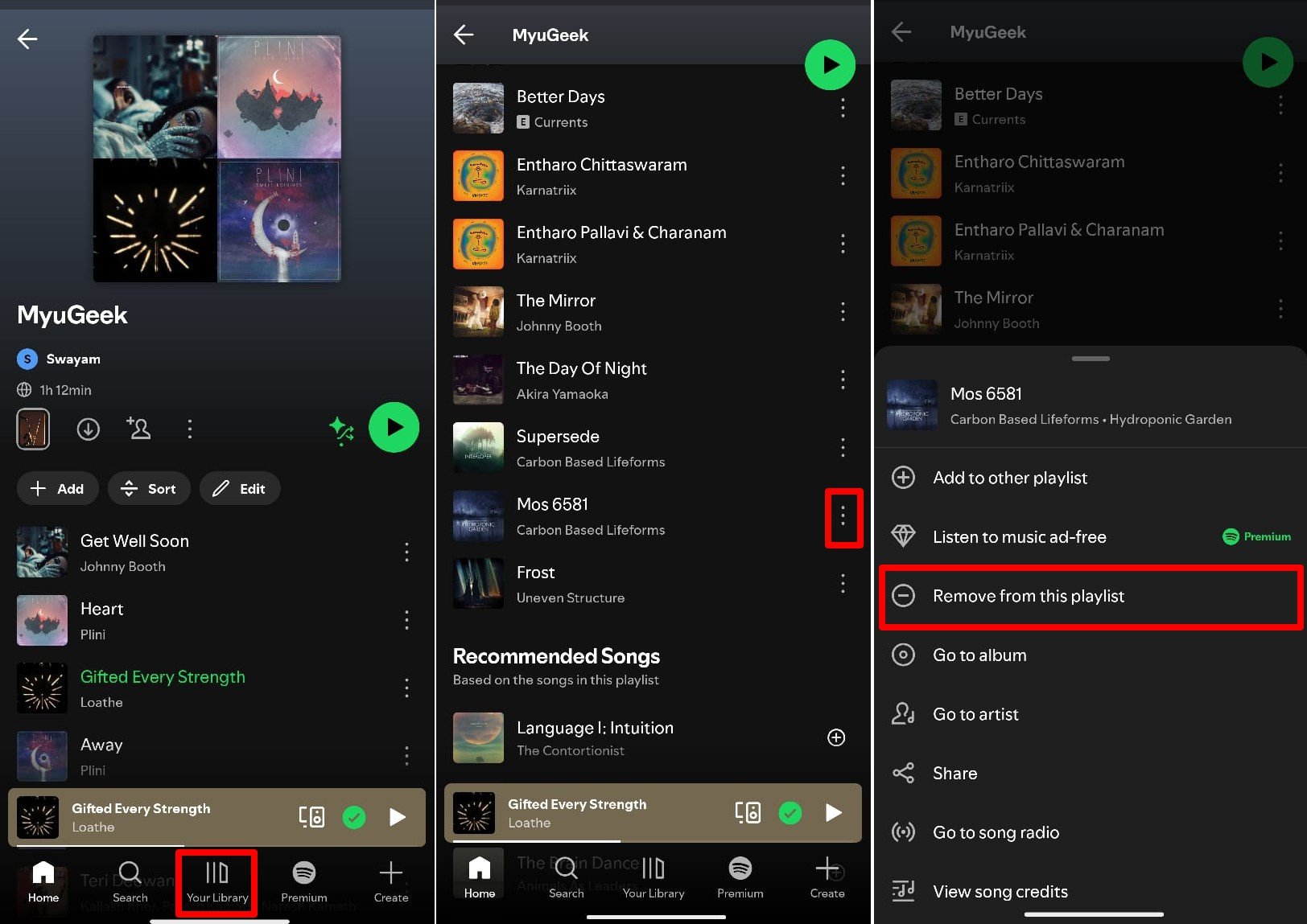 Как удалить песню из плейлиста Spotify