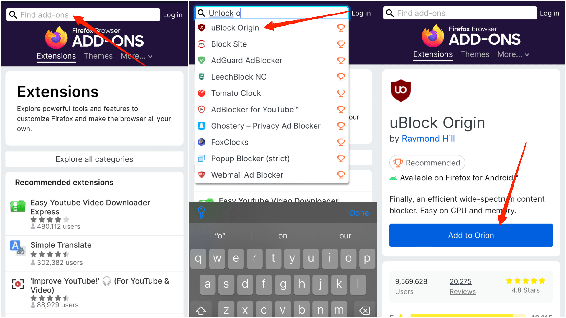 Поиск Ublock Origin и нажмите «Добавить в Орион».