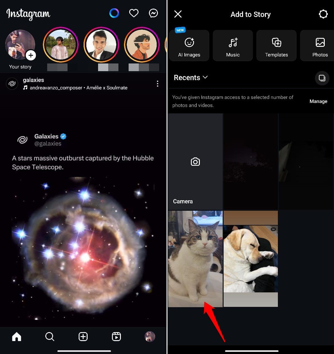 Выберите изображение для истории Instagram