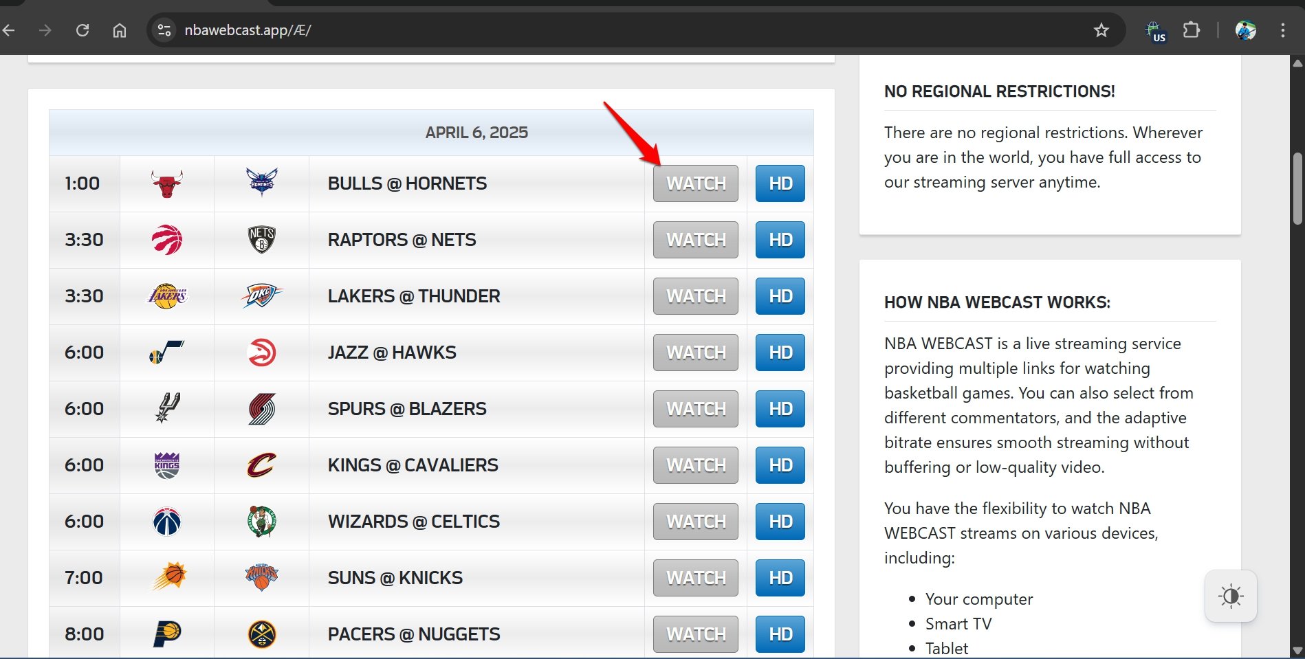 Поток последних NBA Match Live Бесплатно