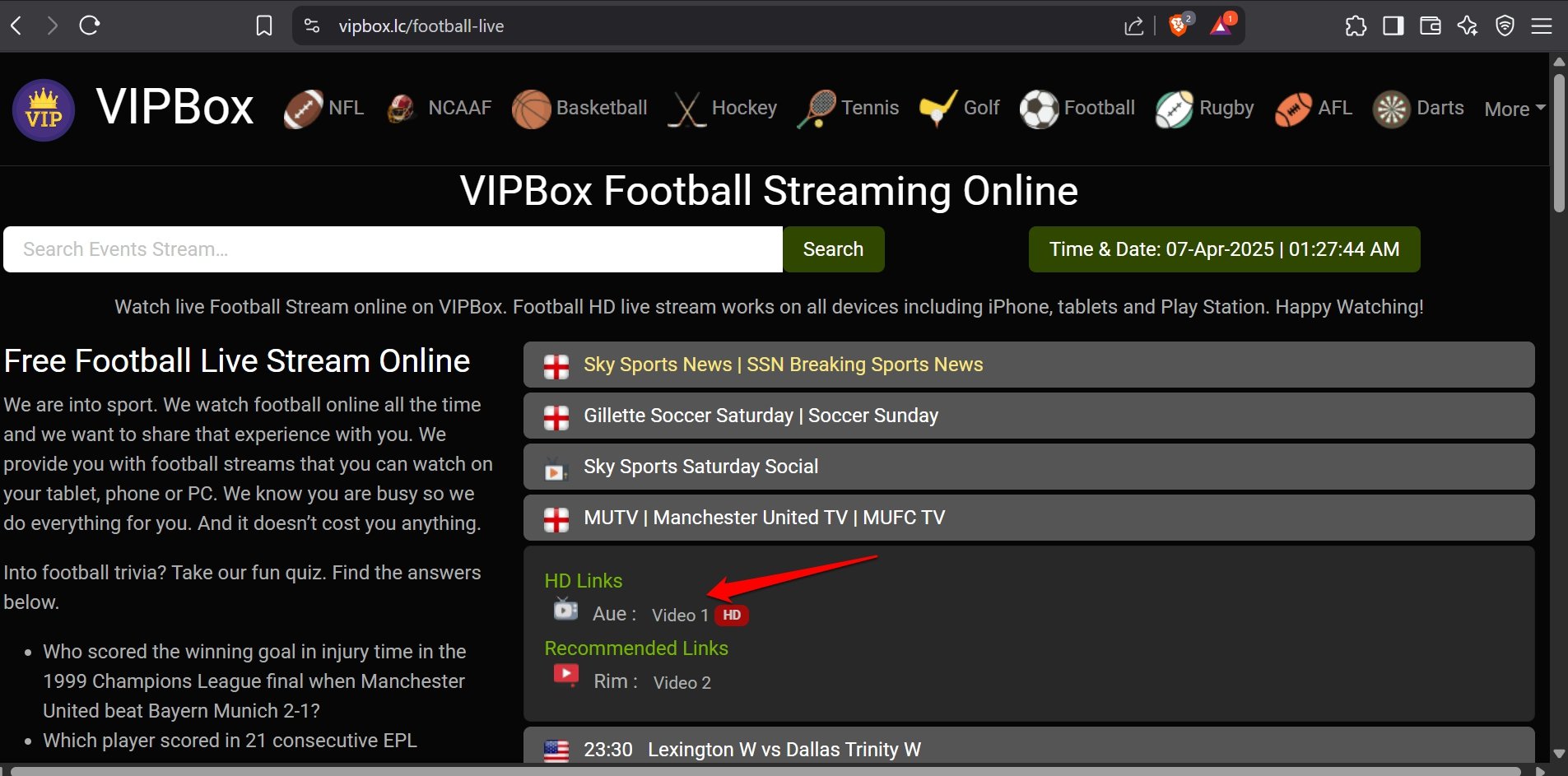 Смотреть футбол на Vipbox