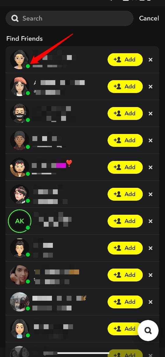 Что означает зеленая точка на Snapchat