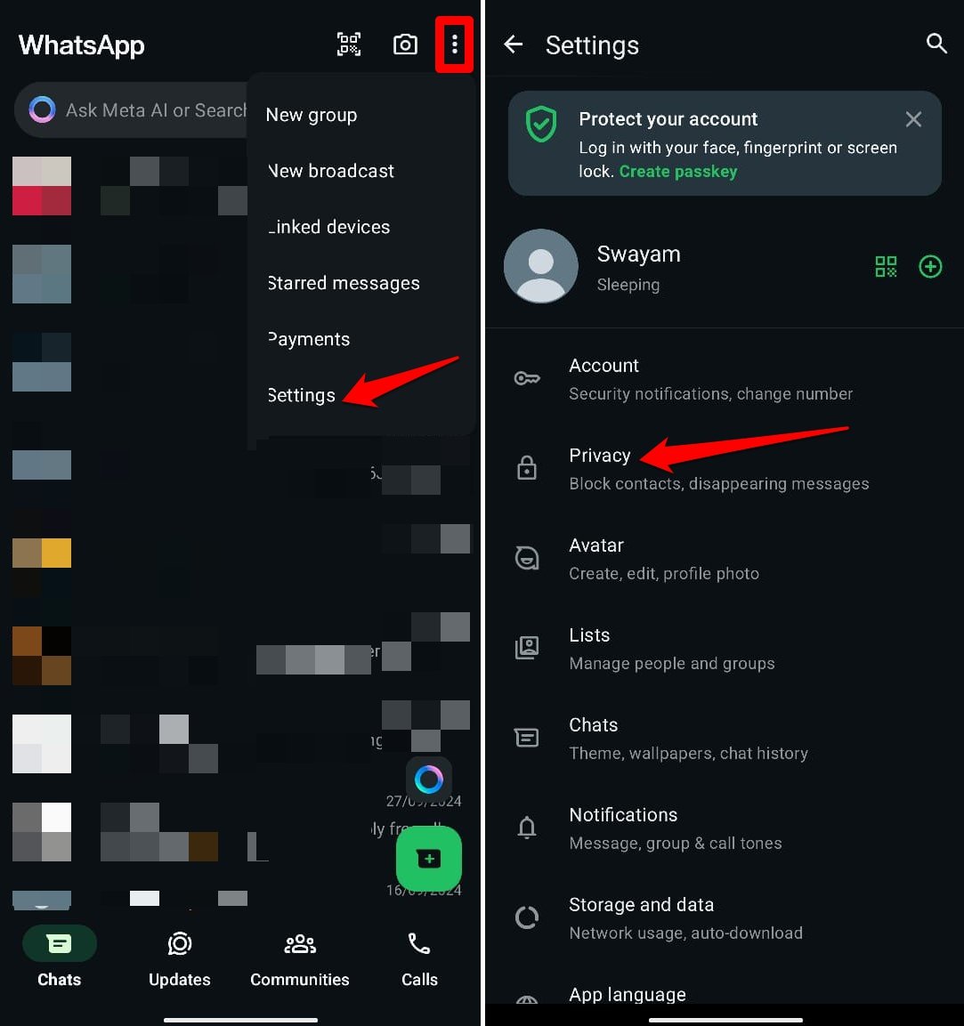 Настройки конфиденциальности WhatsApp Android