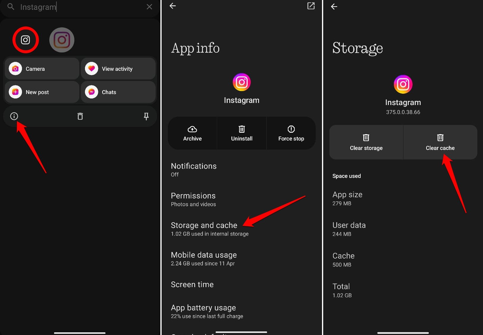 Clear Instagram Cache на Android 15
