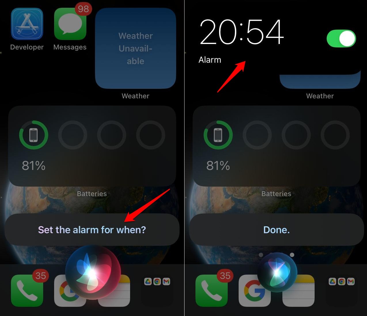 Установите тревогу на iPhone, используя Siri