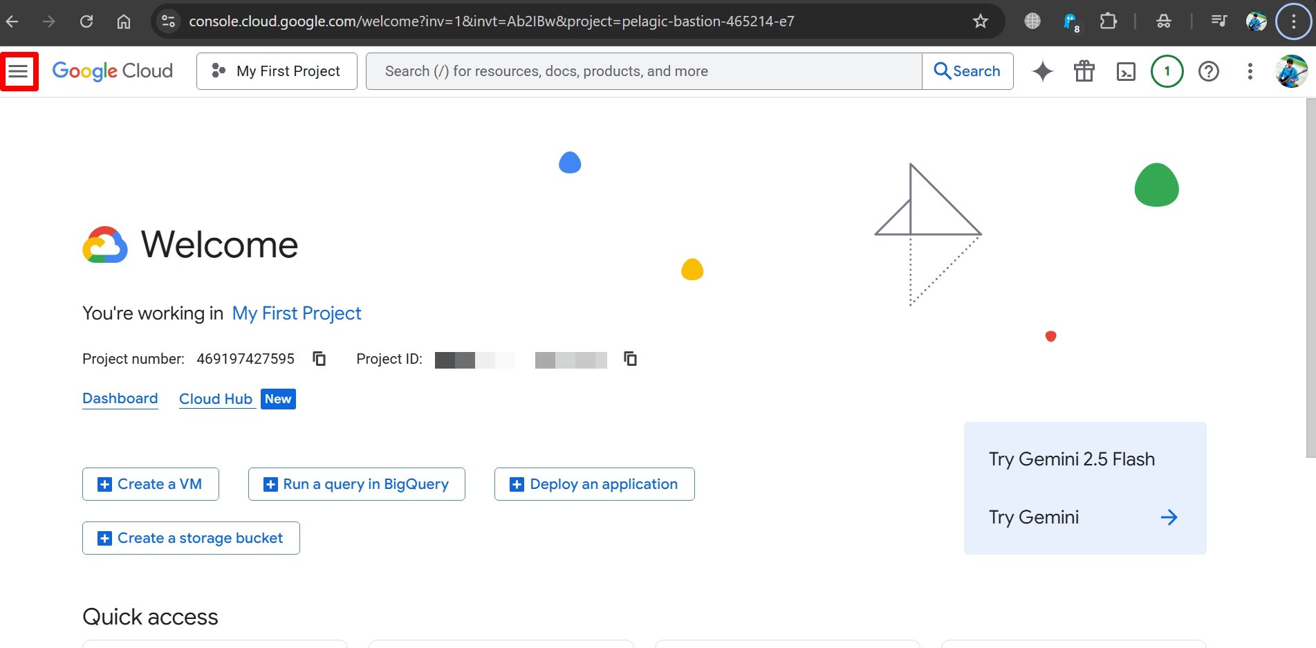 Кнопка меню Cloud Console Google