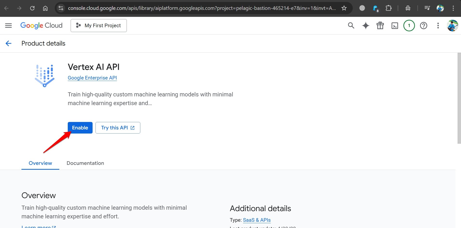 Как включить API Vertex AI для Google Cloud