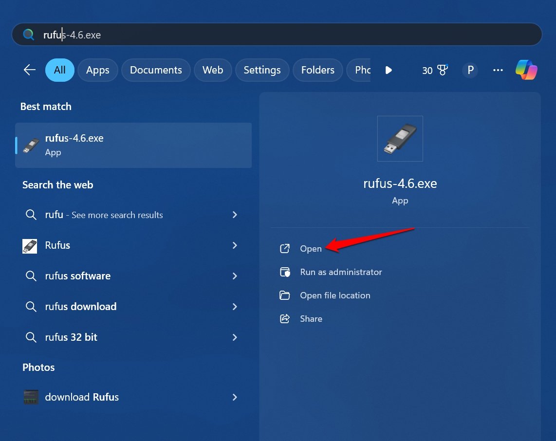 запустить приложение Rufus в Windows