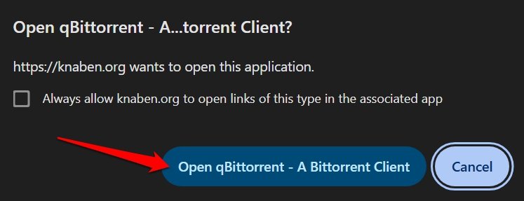 Откройте Torrent Client, чтобы получить ссылку на магнит от Knaben