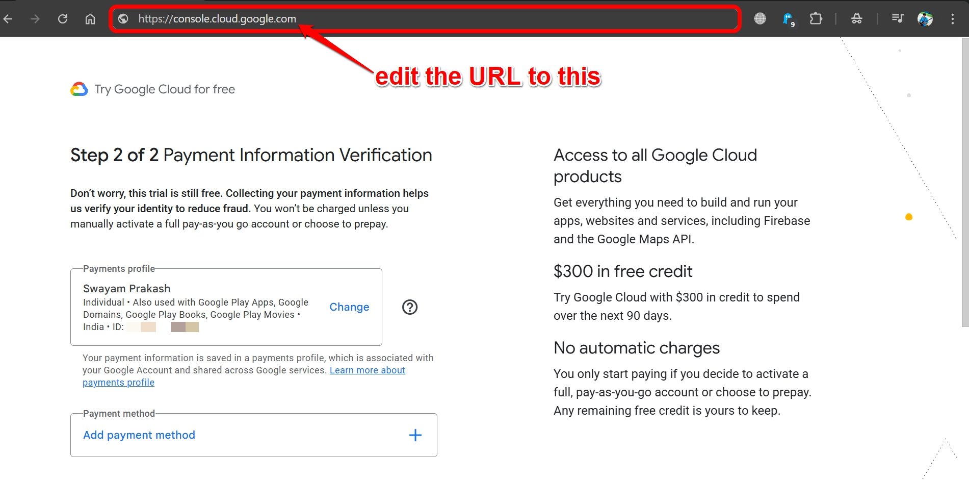 перенаправить в Google Cloud Console
