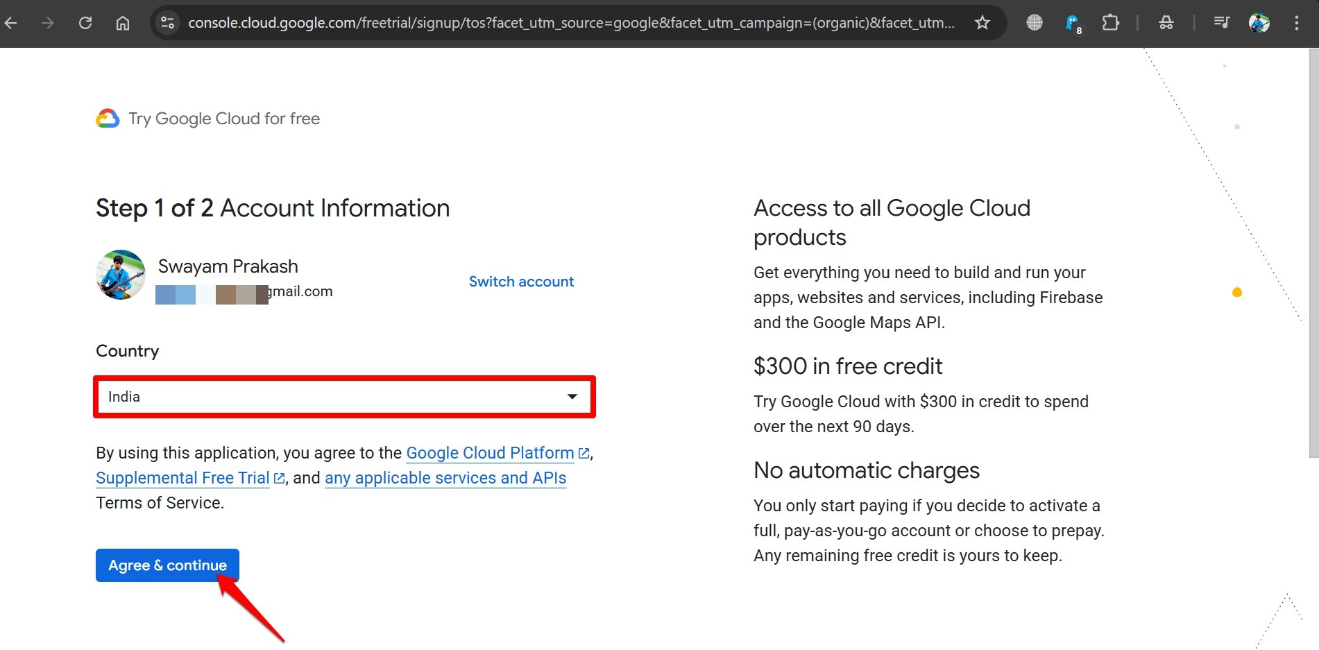 Выберите страну для Google Cloud